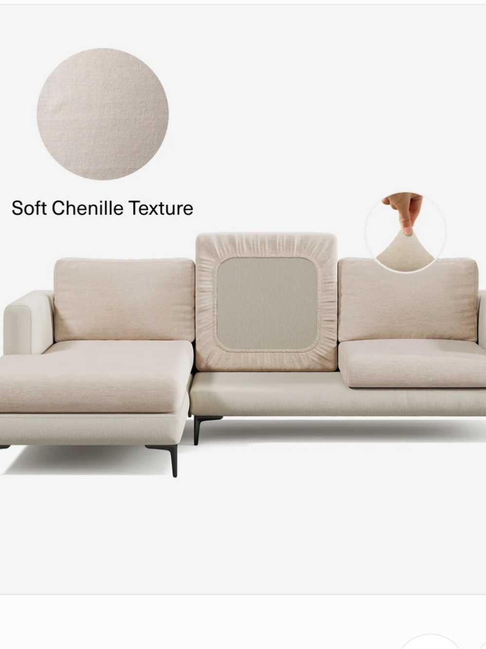 Nolan Interior Set of 6 Miracle Plush Chenille Sofa Seat Covers — Small, Oatmeal